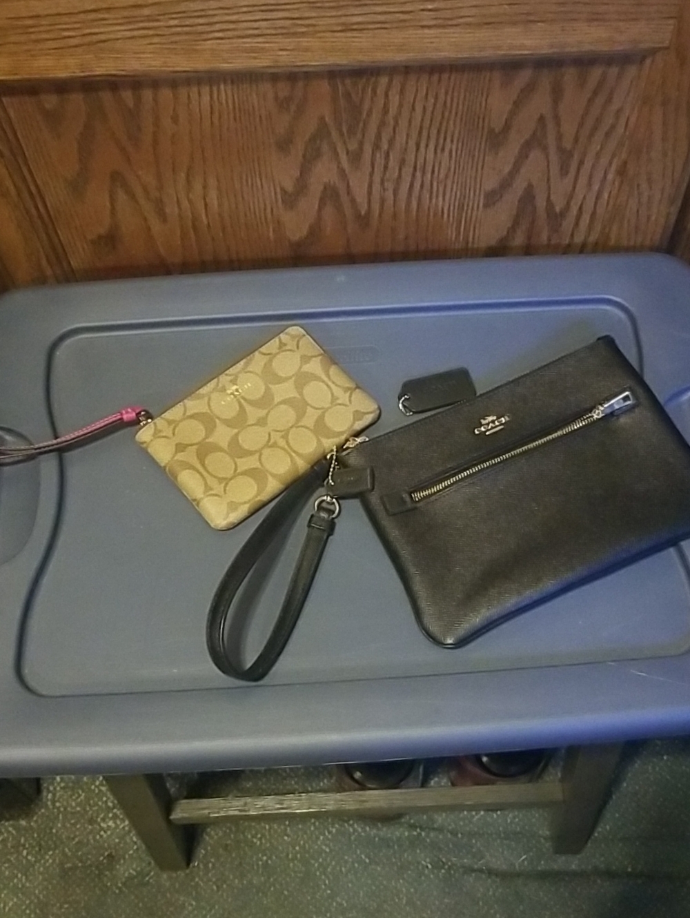💵Coach Black Leather Wristlet with Khaki Signature Canvas Pouch BUNDLE DEAL🔥